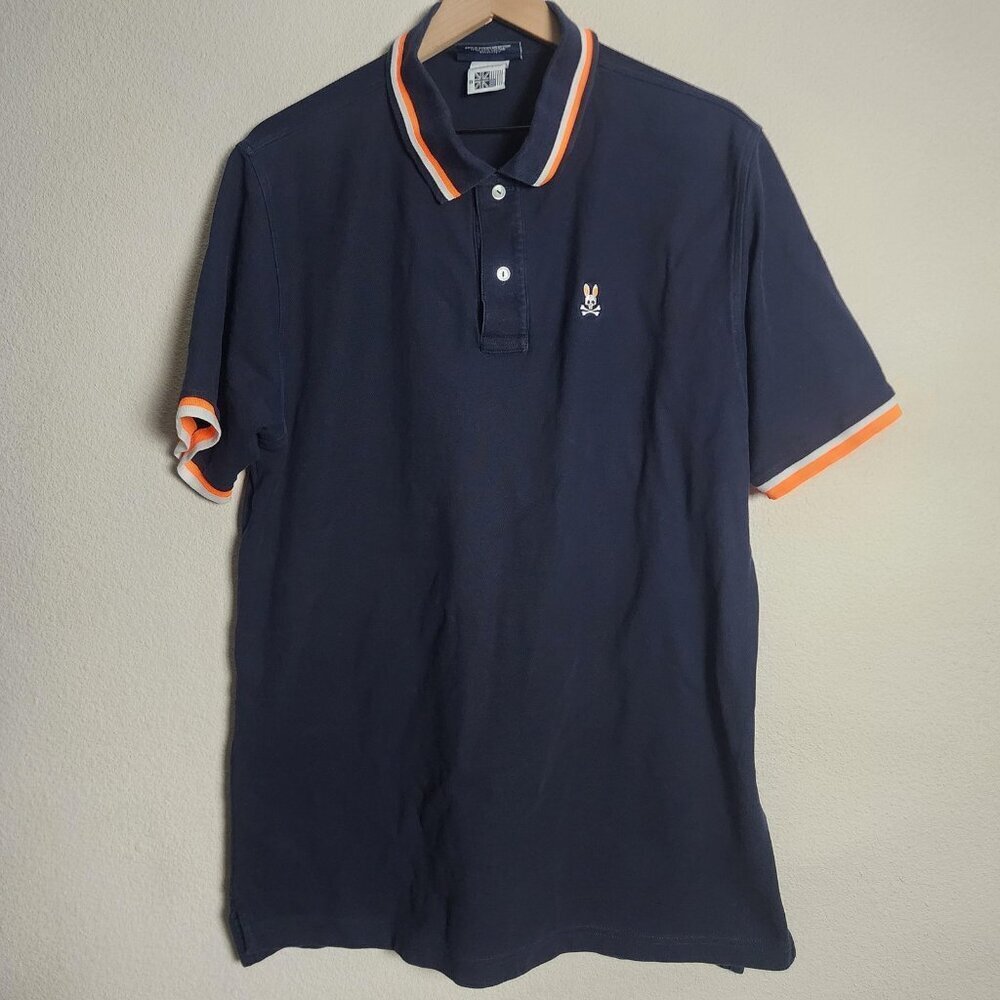 Psycho Bunny Polo Shirt Mens XXL Blue Pima Cotton Tipped Collar Bunny Skull Logo